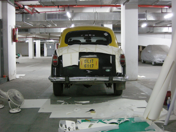 Destruction on an Ambassador car
