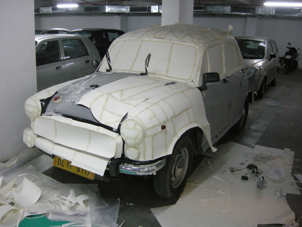 Destruction on an Ambassador car
