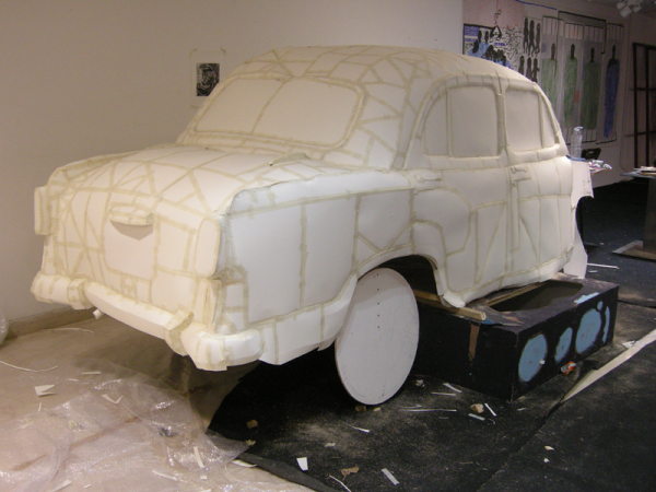 Destruction on an Ambassador car