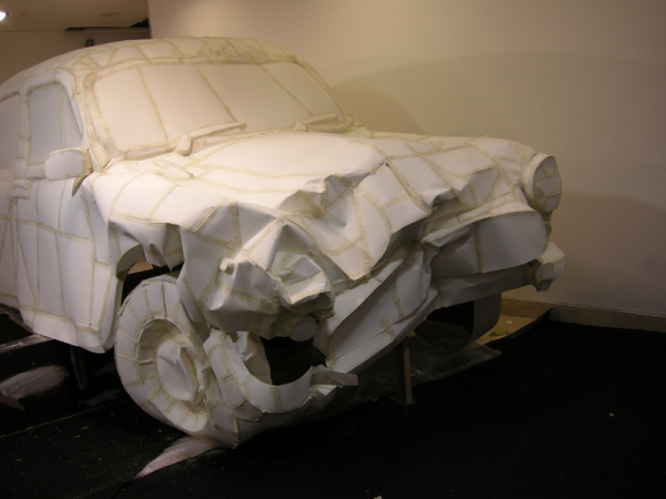 Destruction on an Ambassador car